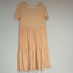 Reborn J Pink Orange White Polka Dit Ruffle Tiered Knee Length Dress Medium